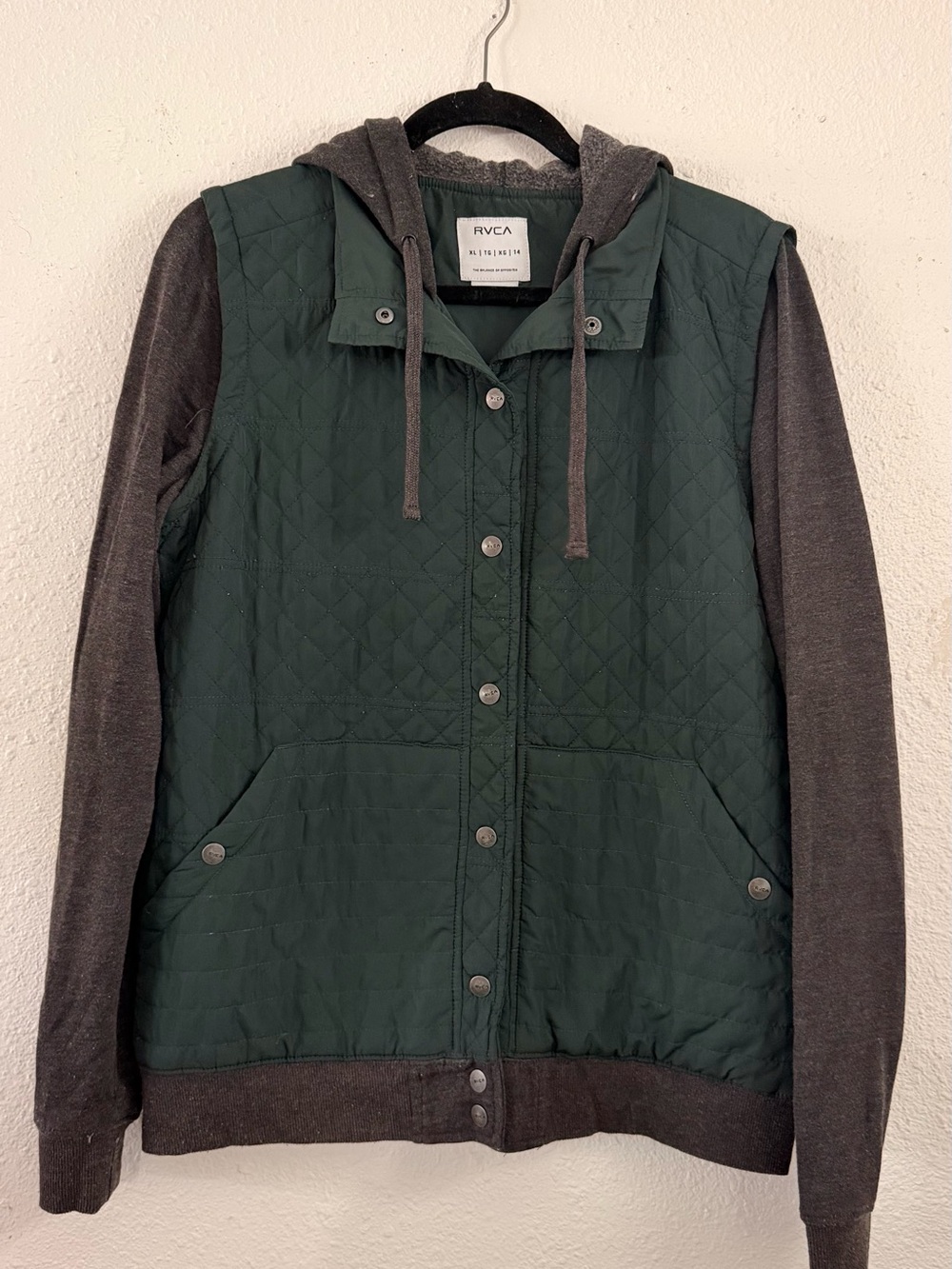 Quilted Hooded Bomber Jacket in Forest Green and Charcoal